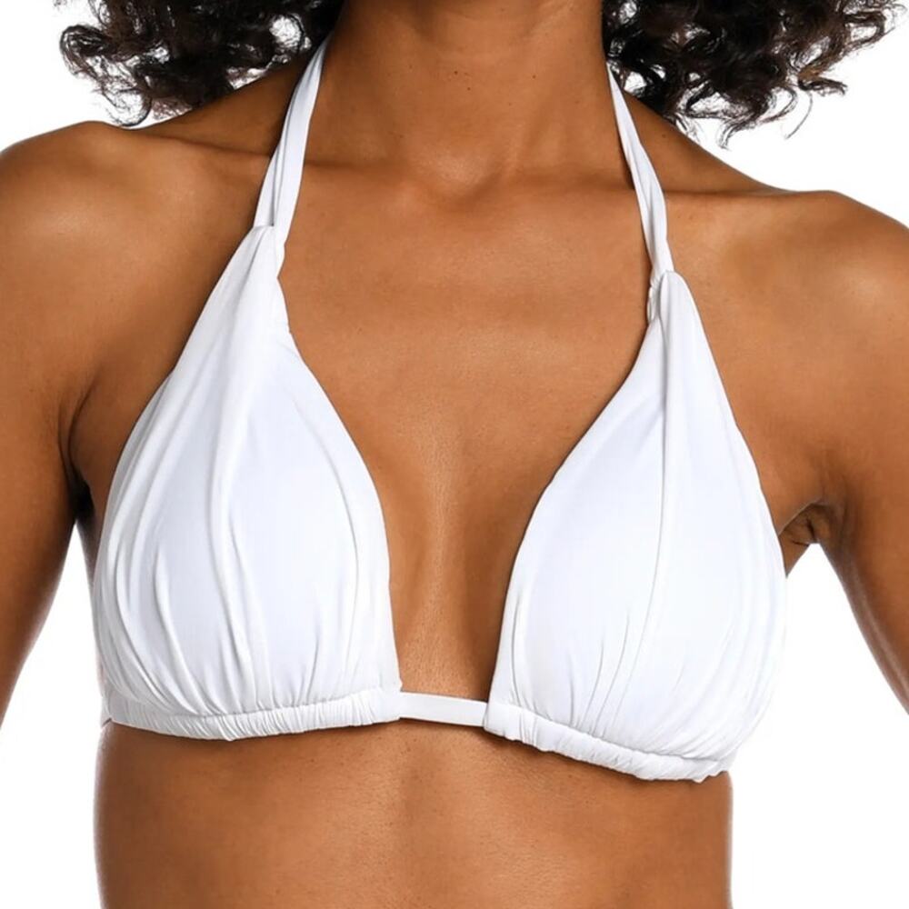NWOT La Blanca White Island Goddess Halter Shirred Triangle Bikini Top Size 12